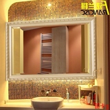 白色木质边框卫浴镜 欧式壁挂悬挂浴室镜 卫生间镜子洗漱镜