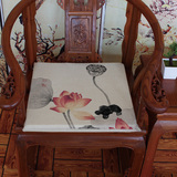 水墨荷花 新中式坐垫复古红木沙发椅垫餐椅垫 加厚海绵座垫定做