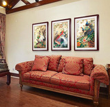 中式客厅装饰画红实木花鸟孔雀挂画卧室床头壁画国画工笔画有框画