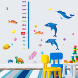卡通儿童宝宝墙纸海豚海底世界自粘测量身高贴儿童房客厅卧室可移