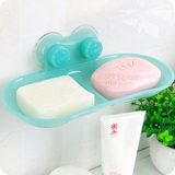 塑料强力吸盘肥皂盒 创意双格可拆卸沥水皂盒 浴室卫生间香皂盒