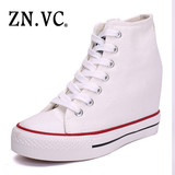 时尚品牌Znvc 新品隐形女士内增高布鞋系带学生平底休闲女鞋7166