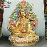 藏传佛教 密宗佛像 尼泊尔手工精品紫铜彩绘带背光莲花生大士佛像