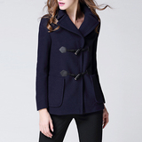 2015秋冬款欧美女装原单外贸B家短款羊绒大衣牛角扣修身英伦外套