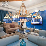 地中海欧式吊灯田园复古蓝白6头灯具创意客厅灯蒂凡尼卧室餐厅灯