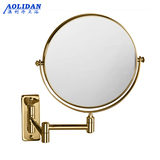 澳利丹全铜美容镜 8英寸化妆镜可伸缩金色挂壁式折叠双面镜放大镜