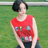 夏装韩国女装宽松百搭可爱搞怪漫威英雄联盟卡通印花无袖上衣T恤