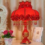 欧式田园卧室床头灯温馨大红玫瑰婚庆装饰奢华可调光台灯