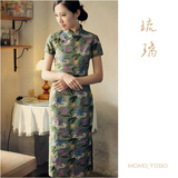 [转卖]茉茉旗袍/MOMO_TOBO 琉璃 显瘦亚麻短袖中长款