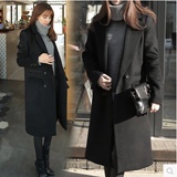 秋冬新款韩版中长款通勤职业黑色修身显瘦大码羊毛呢子外套大衣女