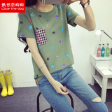 初中高中学生韩版短袖T恤衫 2016夏装新款少女休闲宽松中长款上衣