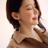 925纯银锆石水滴流苏珍珠不对称款耳环女韩国时尚耳钉耳夹