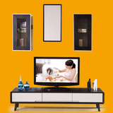 日式电视柜组合 黑色现代简约时尚带吊挂柜电视背景墙成套地柜子