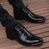 时尚新款男士商务休闲皮鞋尖头系带韩版潮流内增高6cm