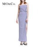 MO&Co.横条纹抹胸长裙开衩性感连身裙M142SKT187 moco