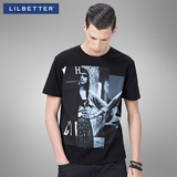 Lilbetter男士短袖T恤 潮牌人像印花纯棉T恤衫修身款半截袖男体恤