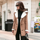 名牌品牌春秋季加厚短外套韩版保暖羊羔毛长袖双排扣口袋冬女装