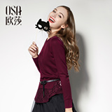 OSA欧莎春秋新款大码女装 轻薄外套假两件长袖针织衫女SH412018