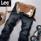 专柜正品Lee&yoo男士牛仔裤加绒加厚秋冬款冬季厚款男款直筒长裤