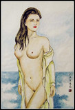 新人体国画水墨现代仕女裸女图《出水芙蓉》  尺寸;69*48cm