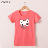 ONOZA2016夏季新款圆领短袖T恤女 爱心猫卡通印花修身T恤