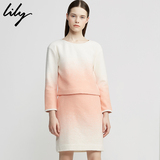 Lily新款女装优雅套装渐变色长袖连衣裙114440P7359