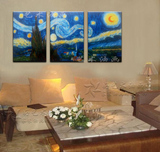 梵高星空星月夜油画临摹手绘客厅室卧餐厅沙发挂画装饰画无框画