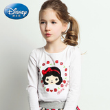 迪士尼童装  女童公主印花长袖T恤中大童圆领打底衫儿童长袖上衣