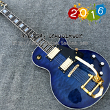 Les Paul custom 335爵士吉他 金色小摇杆双摇电吉他 蓝色水波纹