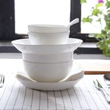 纯白骨瓷餐具套装8头 韩式碗碟套装 家用餐具套装骨质瓷碗唐山