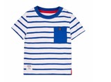 英国mothercare童装代购 男童男宝蓝白条纹单口袋圆领短袖T恤上衣