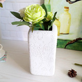 白色花瓶素白花器浮雕花纹 欧式餐桌花瓶花盆 陶瓷花器花瓶