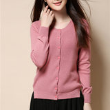 春季韩版女士开衫针织衫短款长袖毛衣纯色圆领侧开叉羊毛外套甜美