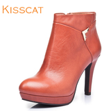 KISSCAT接吻猫 简约性感牛皮超高跟女短靴D43508-01DA