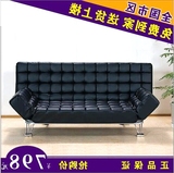 式小户型皮艺沙发床1.8米 可折叠客厅办公休闲双人皮革沙发床日