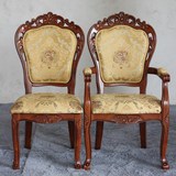 欧式实木餐椅子美式仿古软包坐椅用餐椅会客洽谈咖啡椅古典酒店