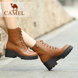 Camel/骆驼女鞋 时尚休闲 真皮圆头中跟侧拉链中筒女靴冬