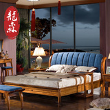 龙森 现代新中式实木床1.8米  高档乌金木双人床婚床 卧室家具
