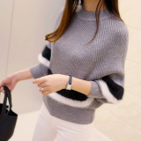 2015秋装新款马海毛绒针织衫女长袖韩版时尚条纹毛衣百搭打底衫
