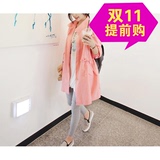 韩国代购16款秋装新款中长款抽绳风衣粉色宽松加厚工装外套女大码