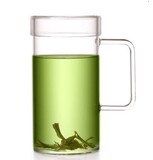 包邮带盖圆形透明耐热玻璃杯绿茶杯凉水杯花茶子奶杯咖啡杯250ml
