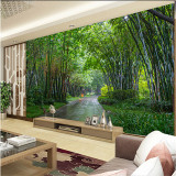 纸大型壁画3D田园电视背景墙客厅立体竹林山水个性壁纸卧室竹子墙