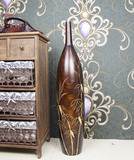 花瓶 落地木质花瓶雕花 古典仿古 家居装饰品摆件 客厅电视柜包邮