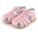2015特价外贸粉色包头女童鞋真皮女童凉鞋女宝宝凉鞋学步鞋牛筋底