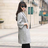 2016春季新款韩版女装大码修身显瘦羊绒毛呢大衣中长款外套女风衣