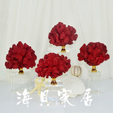 包邮 现代中式贝壳水晶红珊瑚摆件家居欧式软装装饰结婚礼品摆件