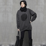 2015冬季韩版女装宽松显瘦刺绣中长款加厚抓绒卫衣原创大码品质上