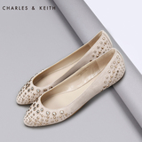 CHARLES&KEITH 平底鞋 CK1-70900002 潮流水钻铆钉尖头平底单鞋