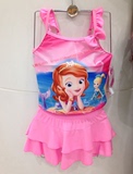 迪士尼女童游泳衣儿童泳衣中大童女孩苏菲亚分体公主可爱裙式泳装