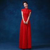 结婚礼服长款中式红色蕾丝敬酒服嫁衣2016春新款改良新娘旗袍修身